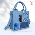Bolsa crossbody portátil jeans com design de gato em pé